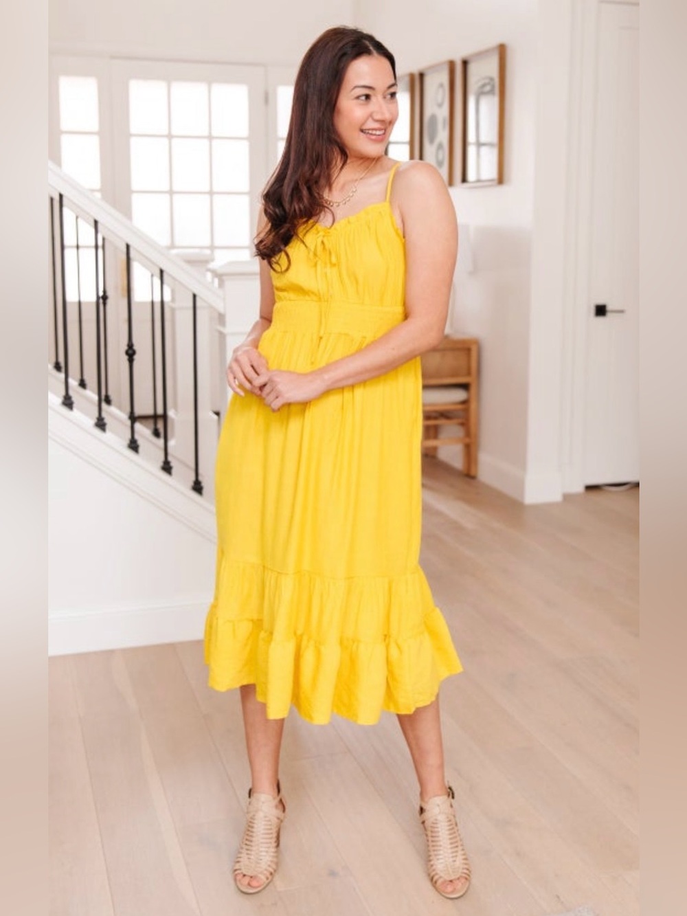 Cozy Casual Mustard Yellow Smocked-Waist Maxi Dress